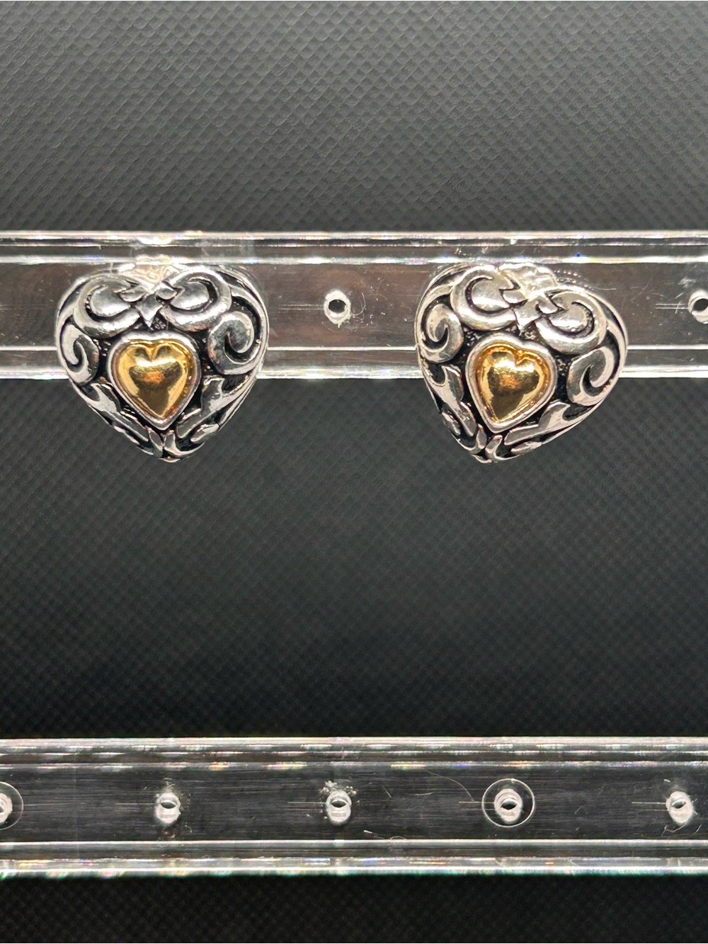 Avon Two-Tone Heart Filigree Stud Earrings - Silver and Gold